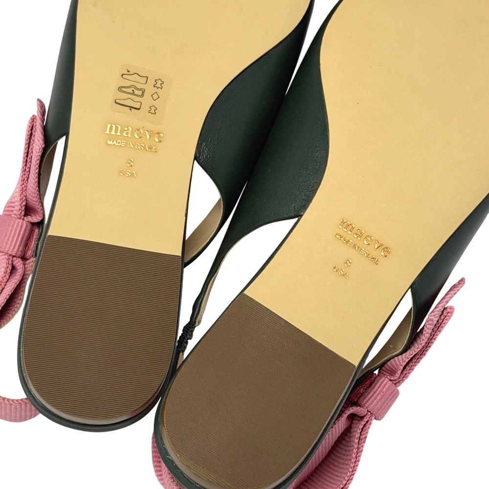 NWT Maeve Side-Bow Slingback Pointed Toe Flats 8 Green Leather Pink Bow Ballet - Picture 10 of 12